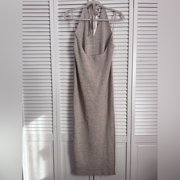 All Saints Lexi Halter-neck Ribbed Knit Dress Beige Metallic Bodycon Large NWOT - Picture 8 of 14